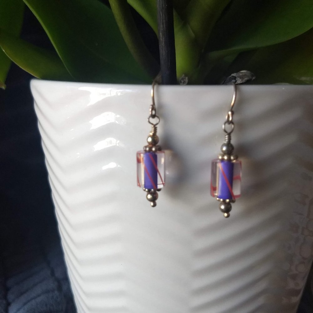 vintage 90s artisan hand made glass bead dangle earrings